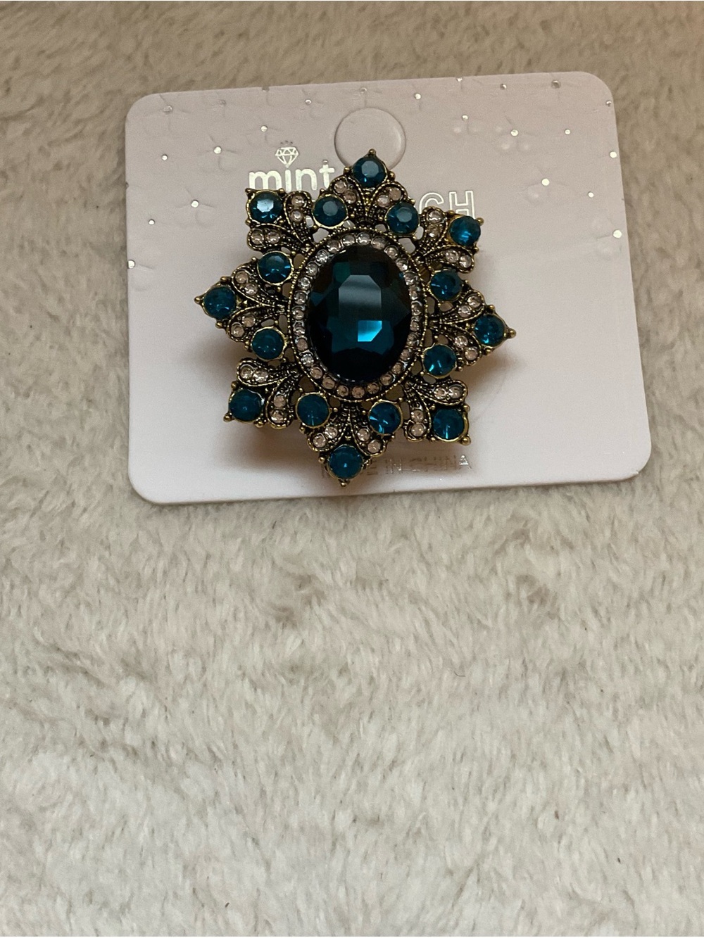 Mint Teal Crystal Floral Starburst Brooch